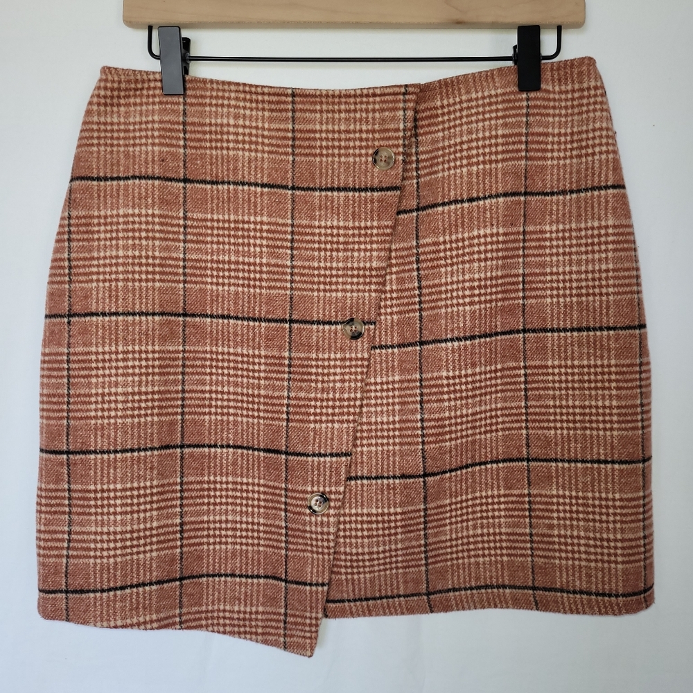 GIANI BERNINI Plaid Mini Skirt Orange Black Tan Lined Preppy  Academia Old Money